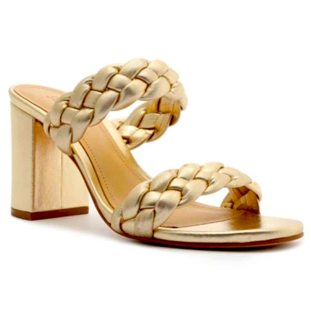 Schutz Myreh Block Heel Sandal Gold Womens Size 7.5